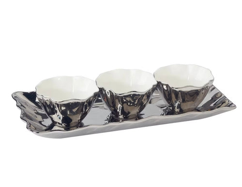 Certified International Silver Rectangle Tray w/Condiment Bowls (4 Piece Set)