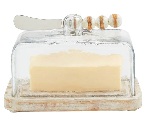 Mudpie White Glass Butter Dish Set