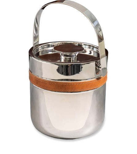 IHI Leather Striped Stainless Steel Ice Bucket w/ Handles