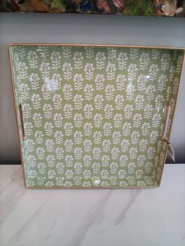 8 Oak Lane Square Tray- Sage Floral