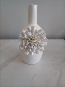 White Ceramic Bottle w/Flower (small) 13746A