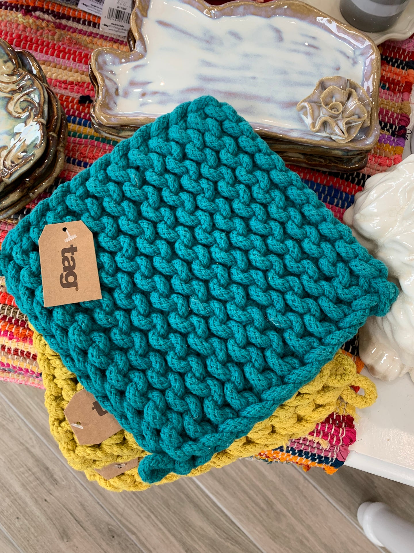 Tag Crochet Pot Holders - Teal