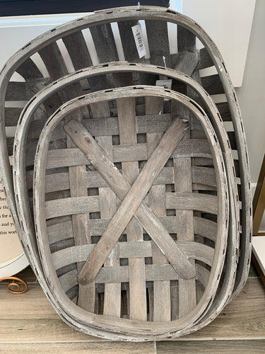 Mud Pie Grey Worn Basket 3PC Set