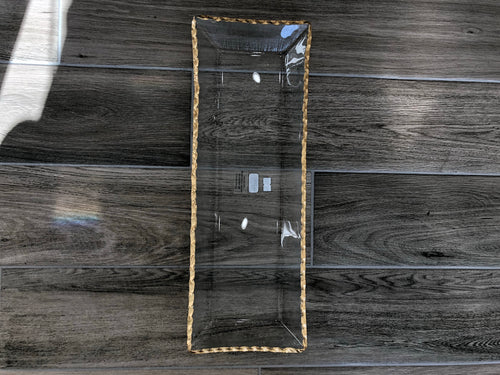 Large Clear textured rectangular tray with jagged gold rim - ZODAX - (19.75x7.5x1)